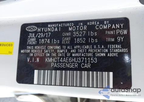 2017 Hyundai Accent Se z USA, uszkodzony, nr VIN KMHCT4AE6HU371153